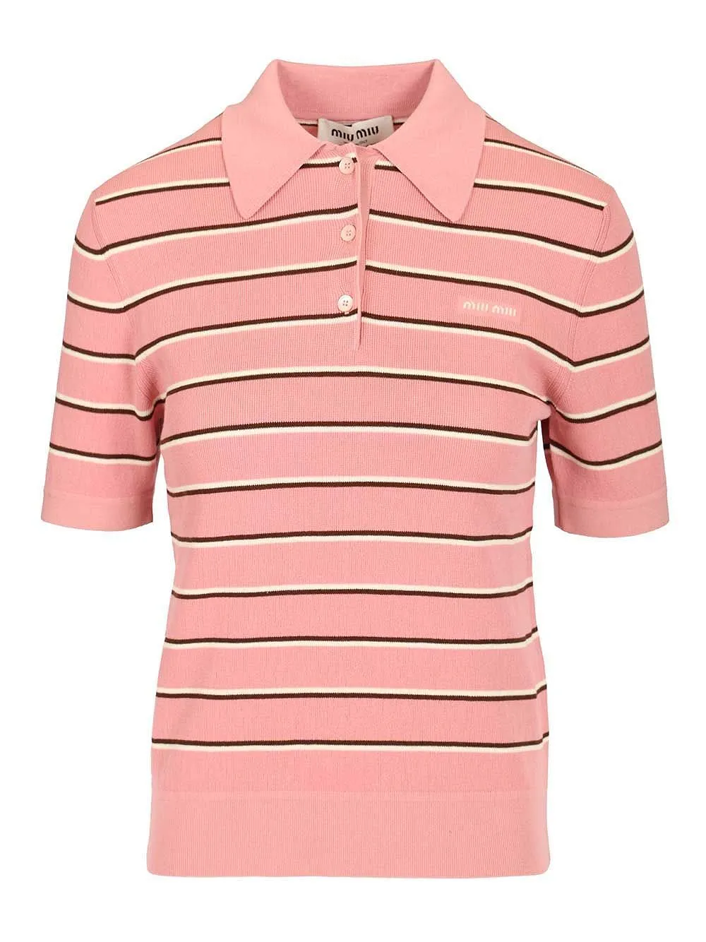 Miu Miu Short-Sleeved Striped Knitted Polo Shirt