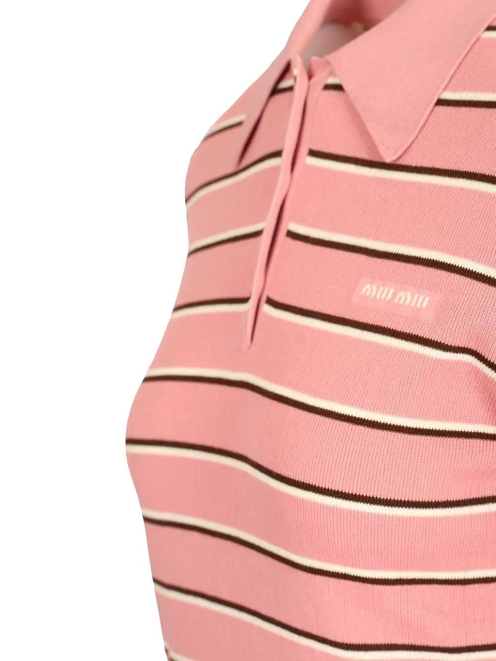 Miu Miu Short-Sleeved Striped Knitted Polo Shirt
