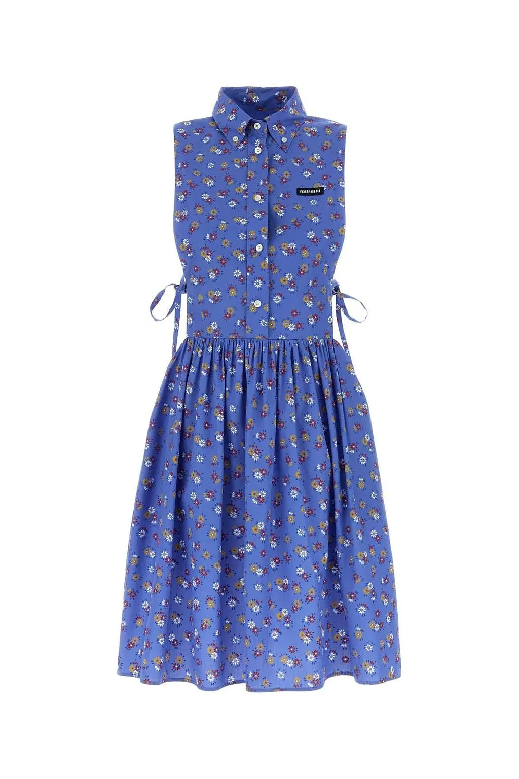 Miu Miu Sleeveless Poplin Side-Tie Dress