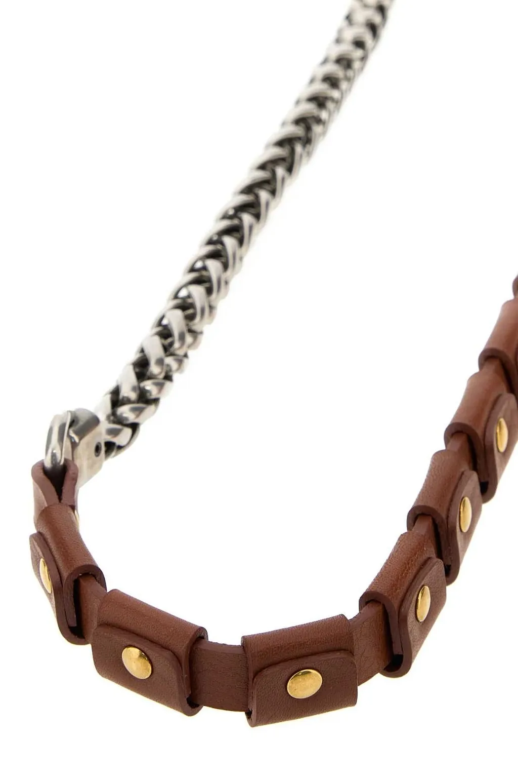 Miu Miu Studded Chain Leather Necklace