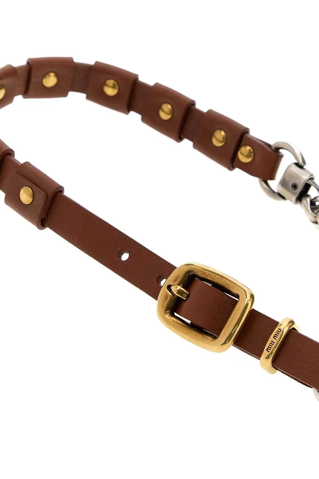 Miu Miu Studded Chain Leather Necklace