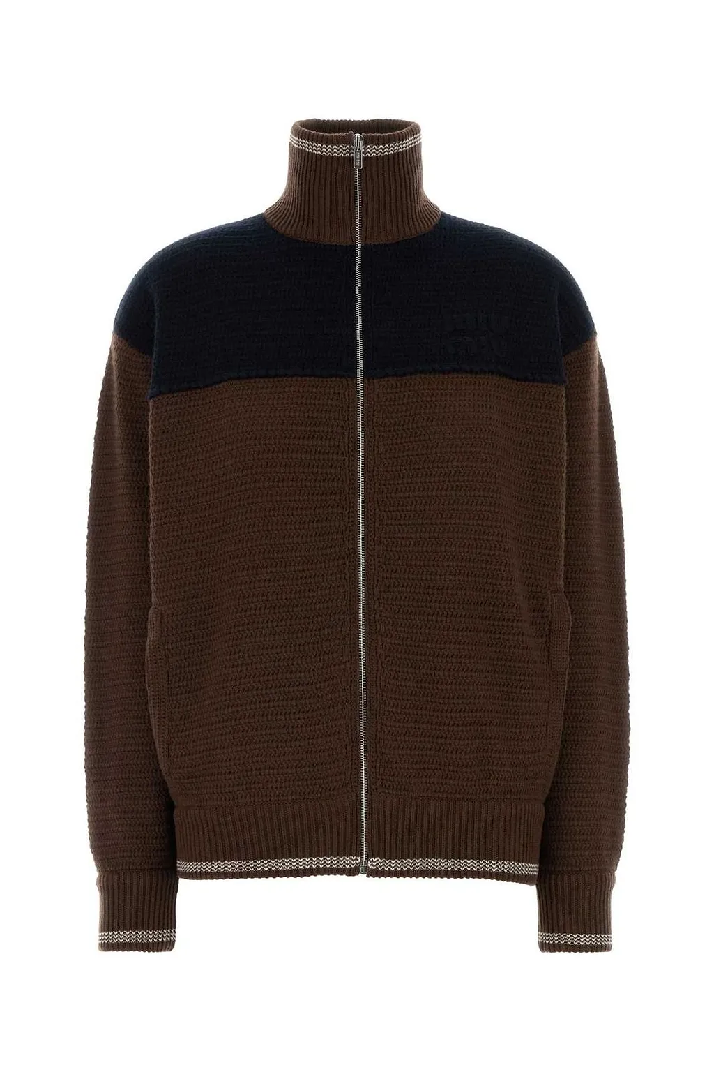 Miu Miu Two-Toned High-Neck Zipped Cardigan