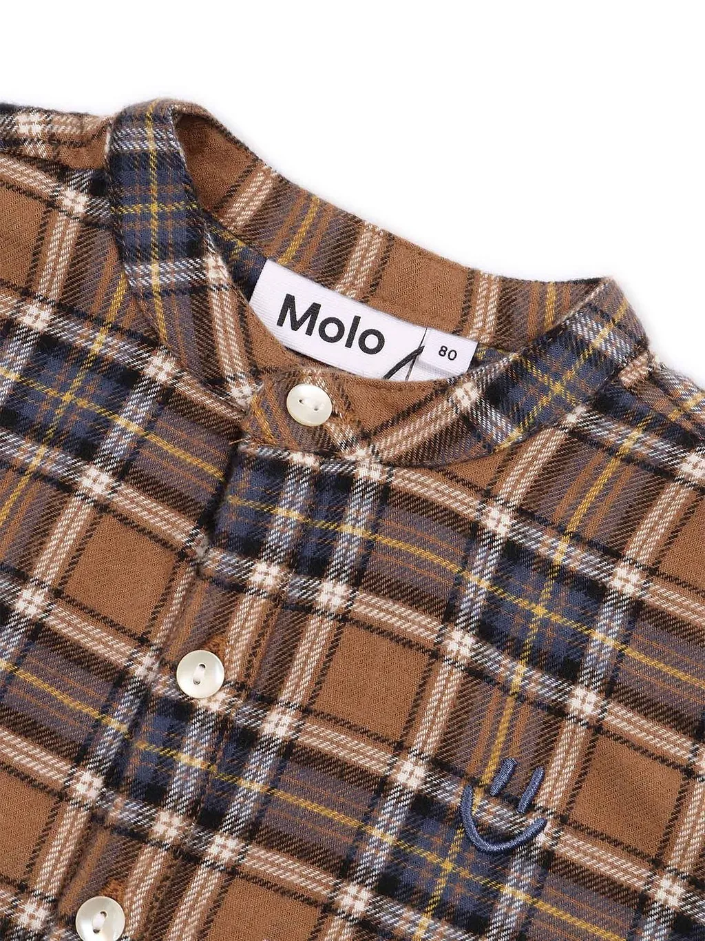 Smiling Face Embroidered Checkered Shirt