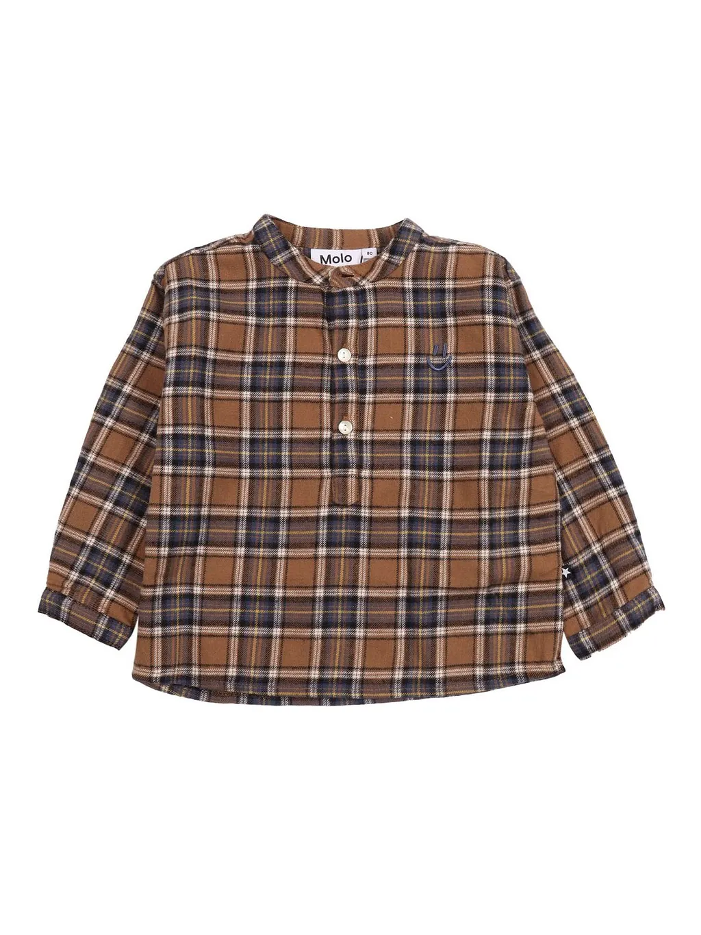 Smiling Face Embroidered Checkered Shirt