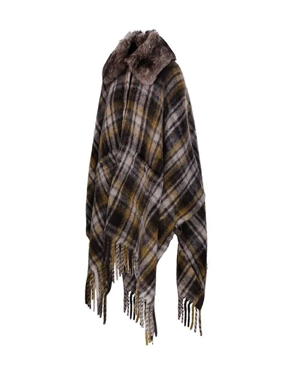 Moncler Grenoble Checked Fringed Edge Cape