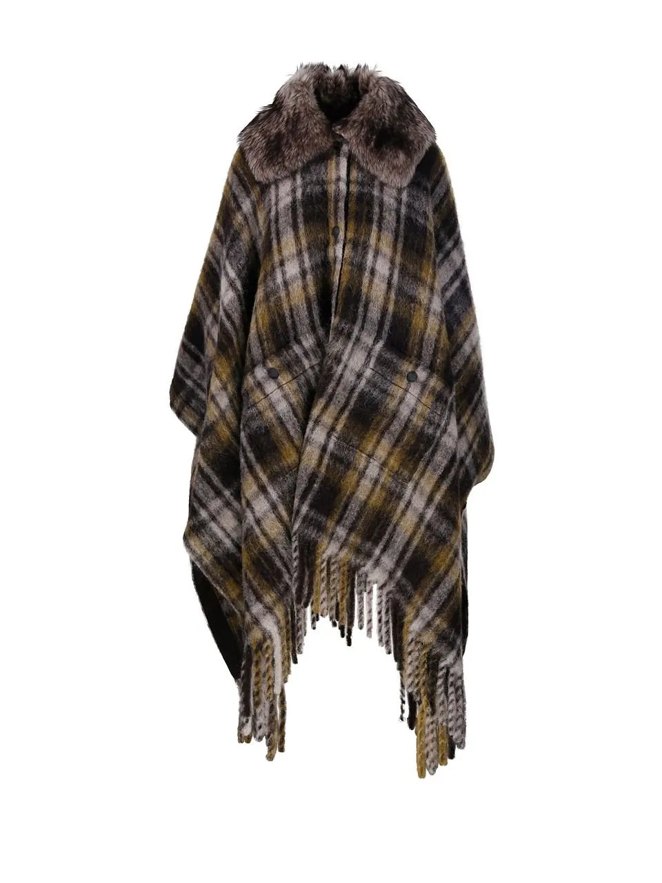 Moncler Grenoble Checked Fringed Edge Cape