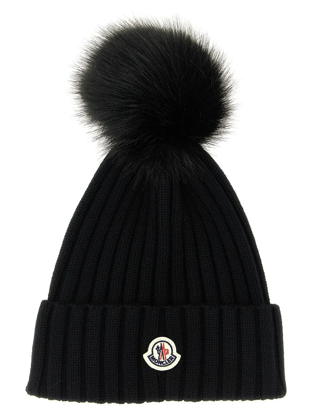 Moncler Logo Patch Pompon Knitted Beanie