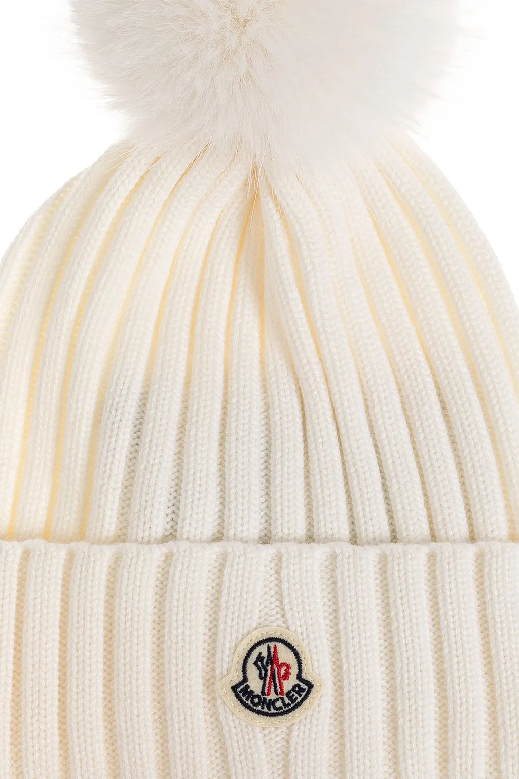 Moncler Logo Patch Pompon Knitted Beanie