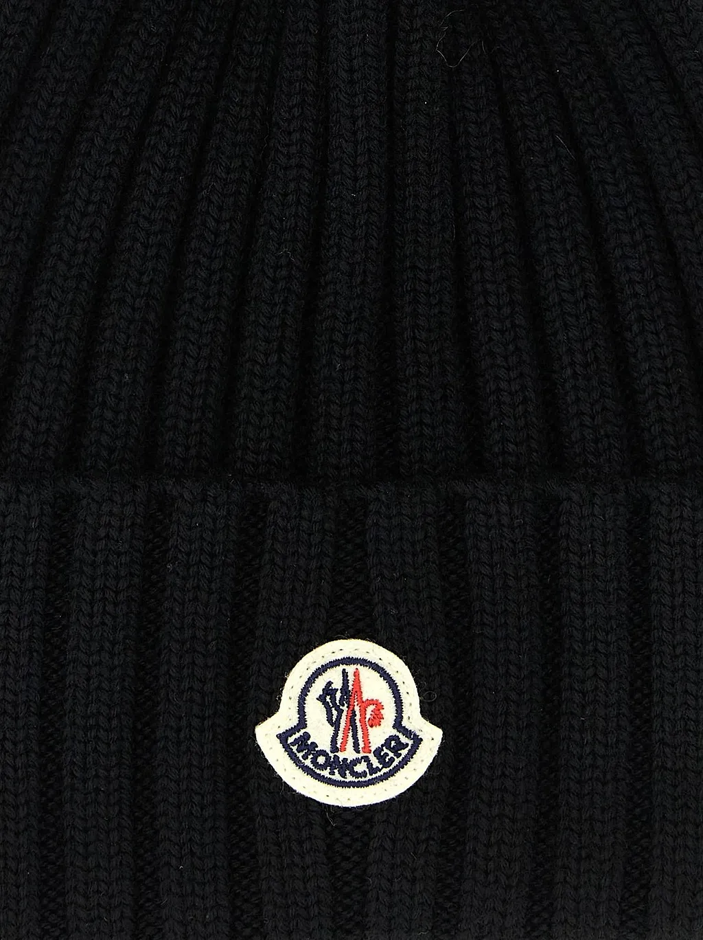 Moncler Logo Patch Pompon Knitted Beanie