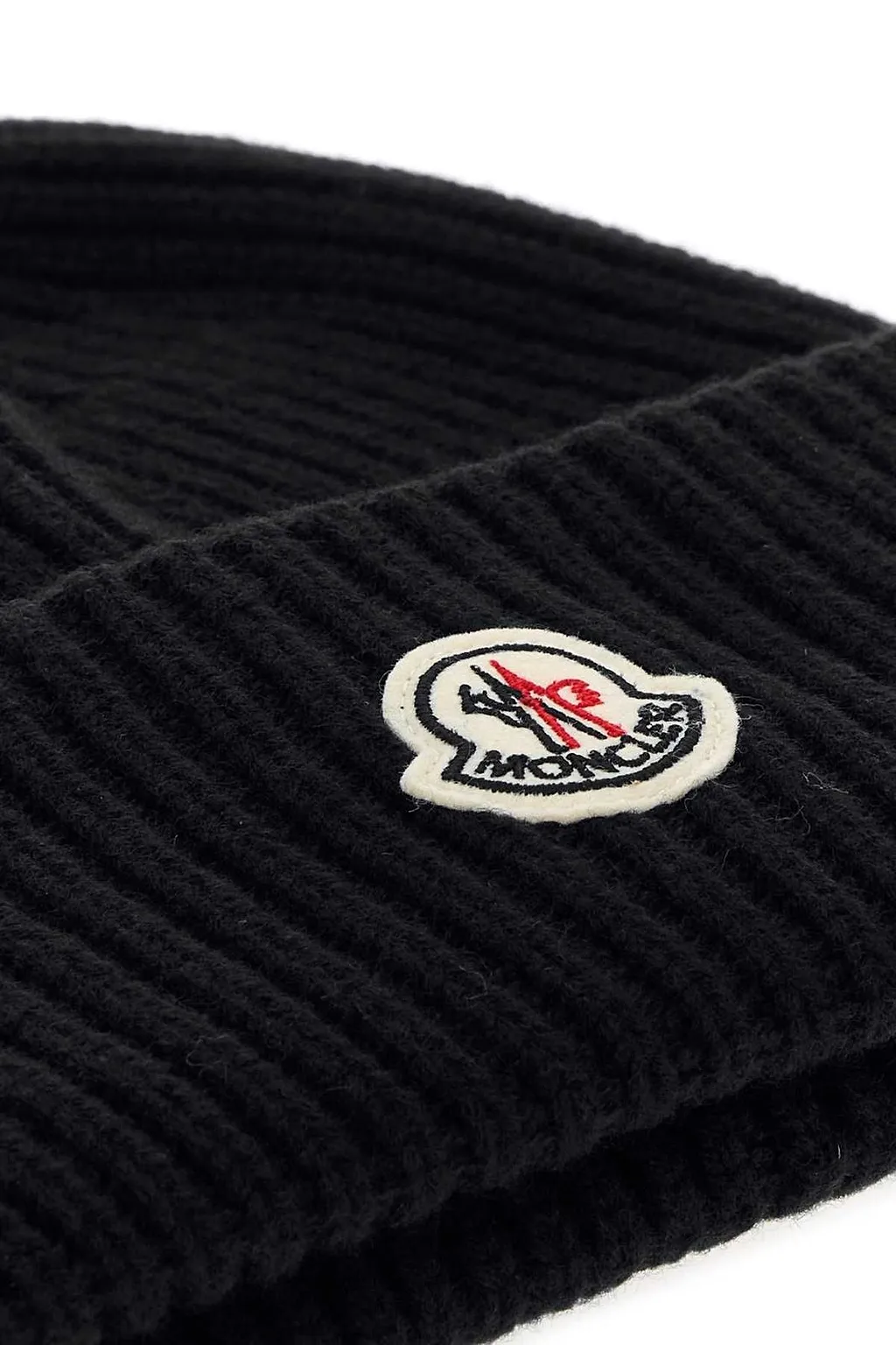 Moncler Logo Patch Ribbed Beanie Hat