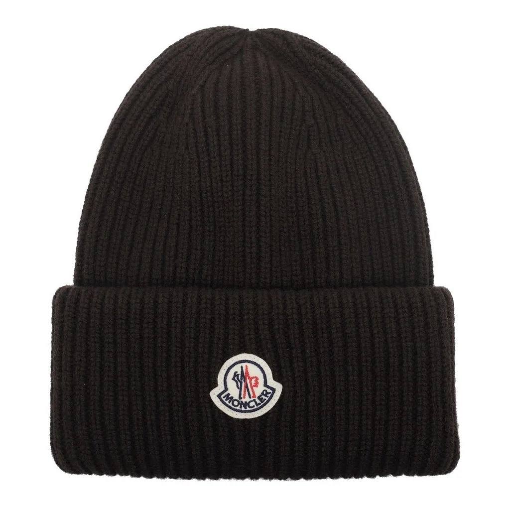 Moncler Logo Patch Ribbed Beanie Hat