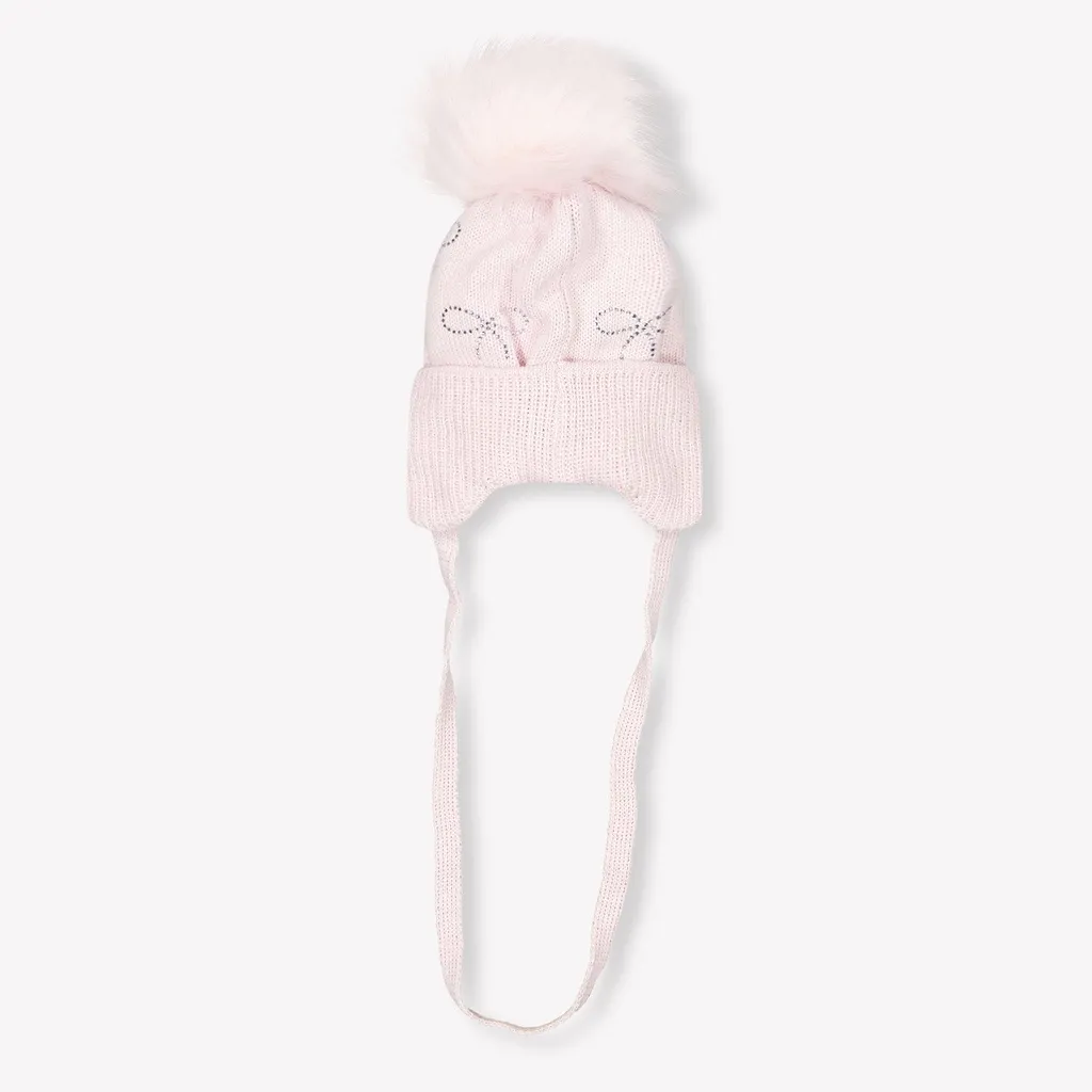 Monnalisa Embellished Bow Pompom Hat