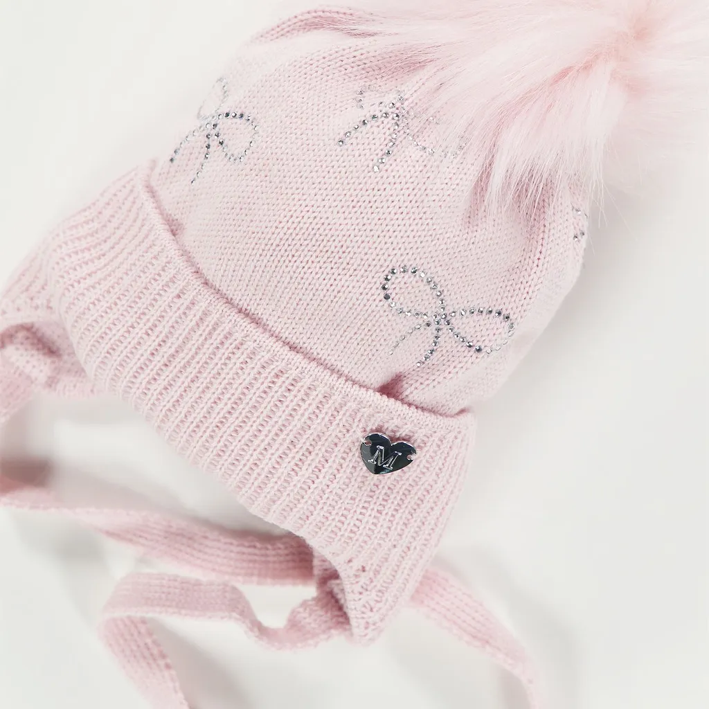 Monnalisa Embellished Bow Pompom Hat