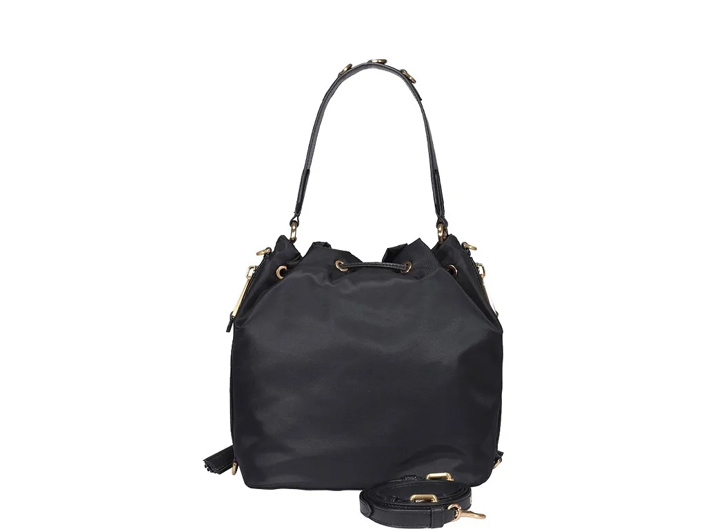 Moschino Logo Plaque Drawstring Bucket Bag
