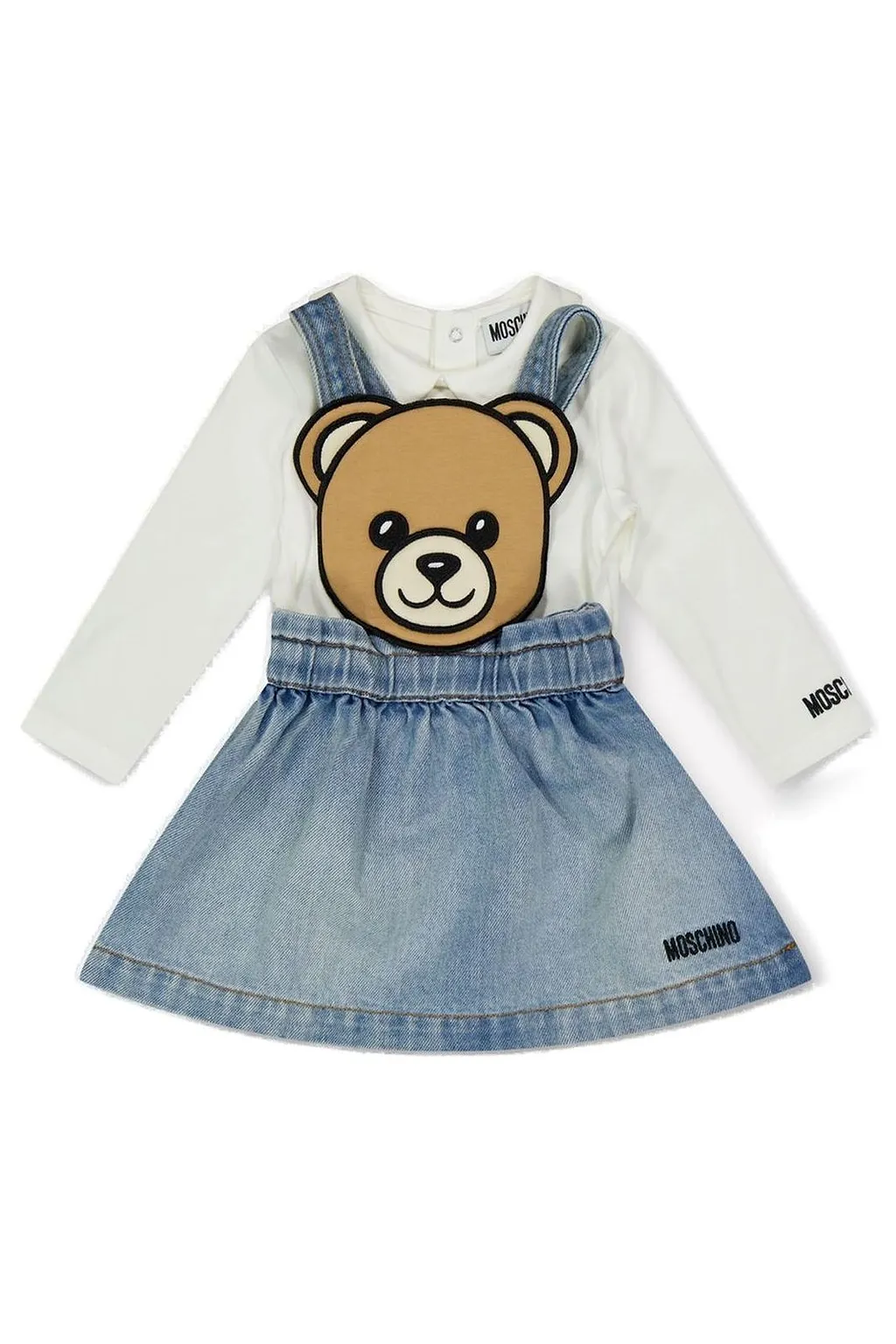 Moschino Kids Teddy Bear Embroidered Denim Dress