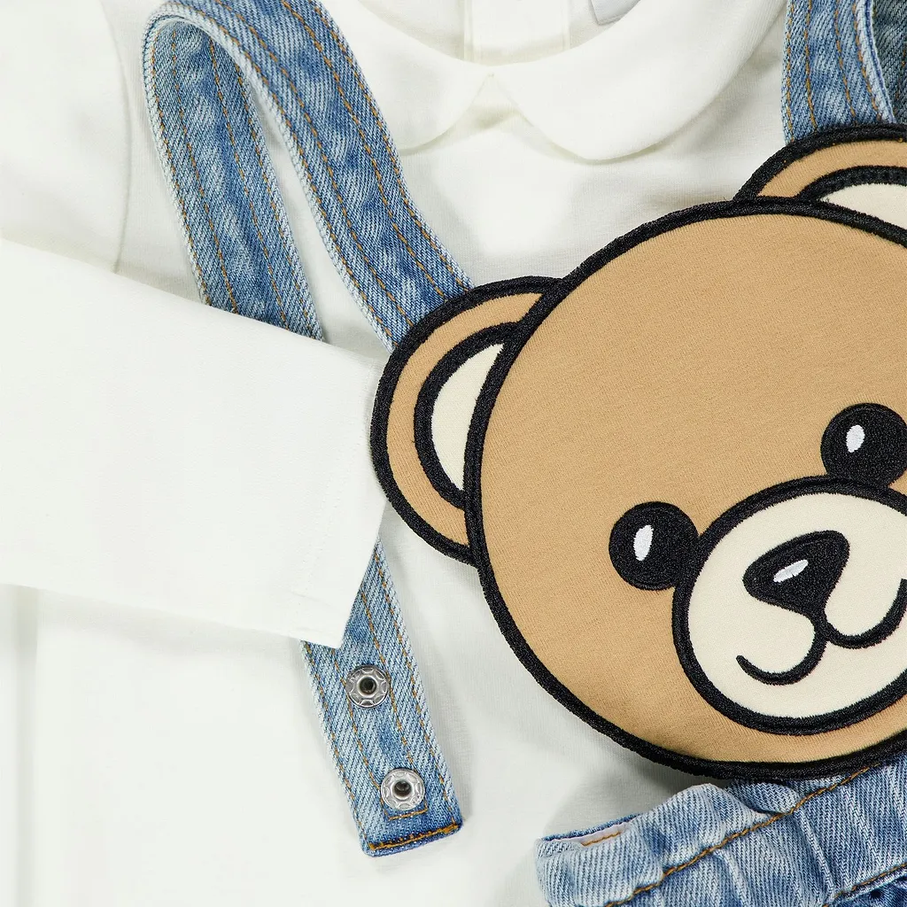 Moschino Kids Teddy Bear Embroidered Denim Dress