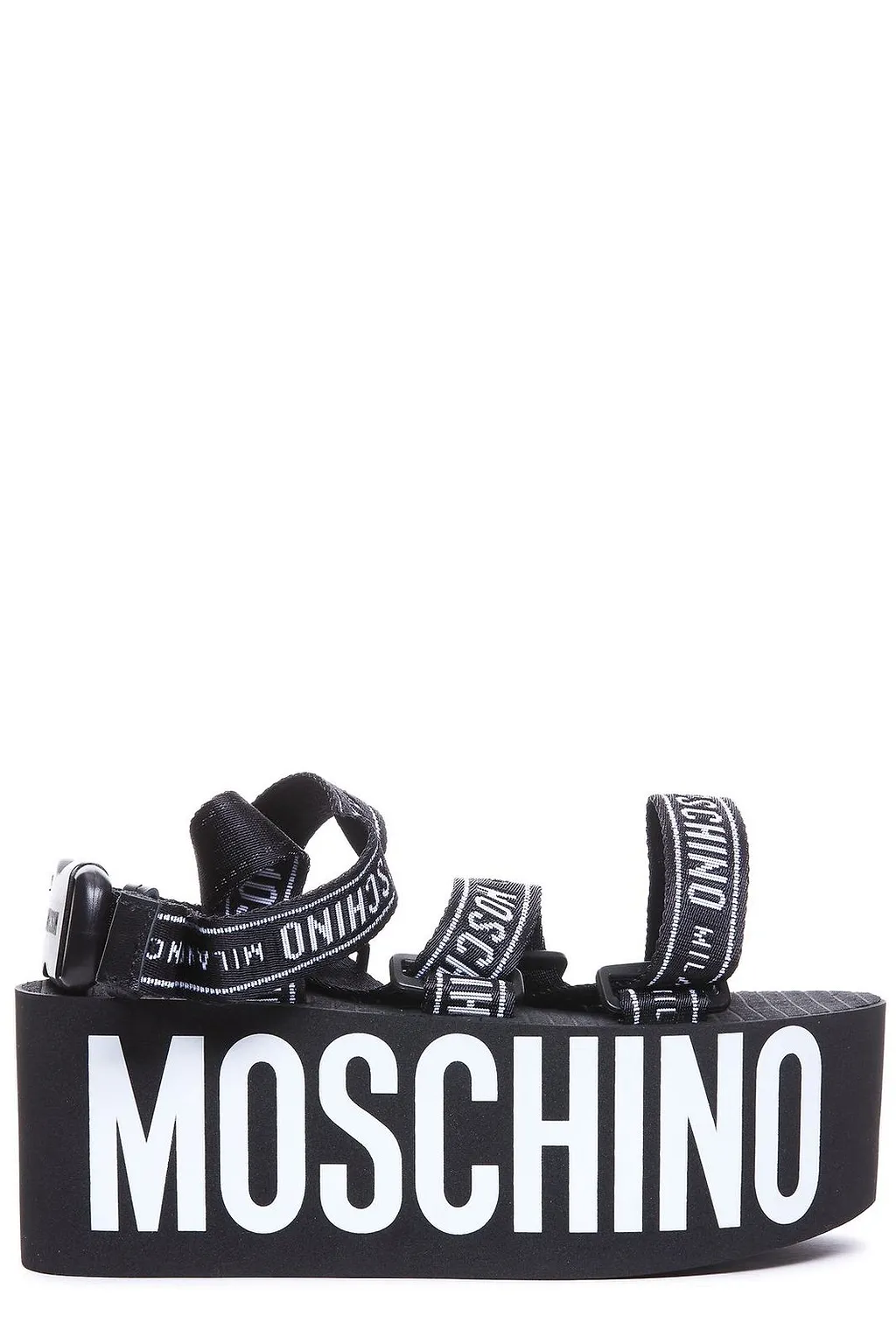 Moschino Logo Printed Strapped Platform Sandals