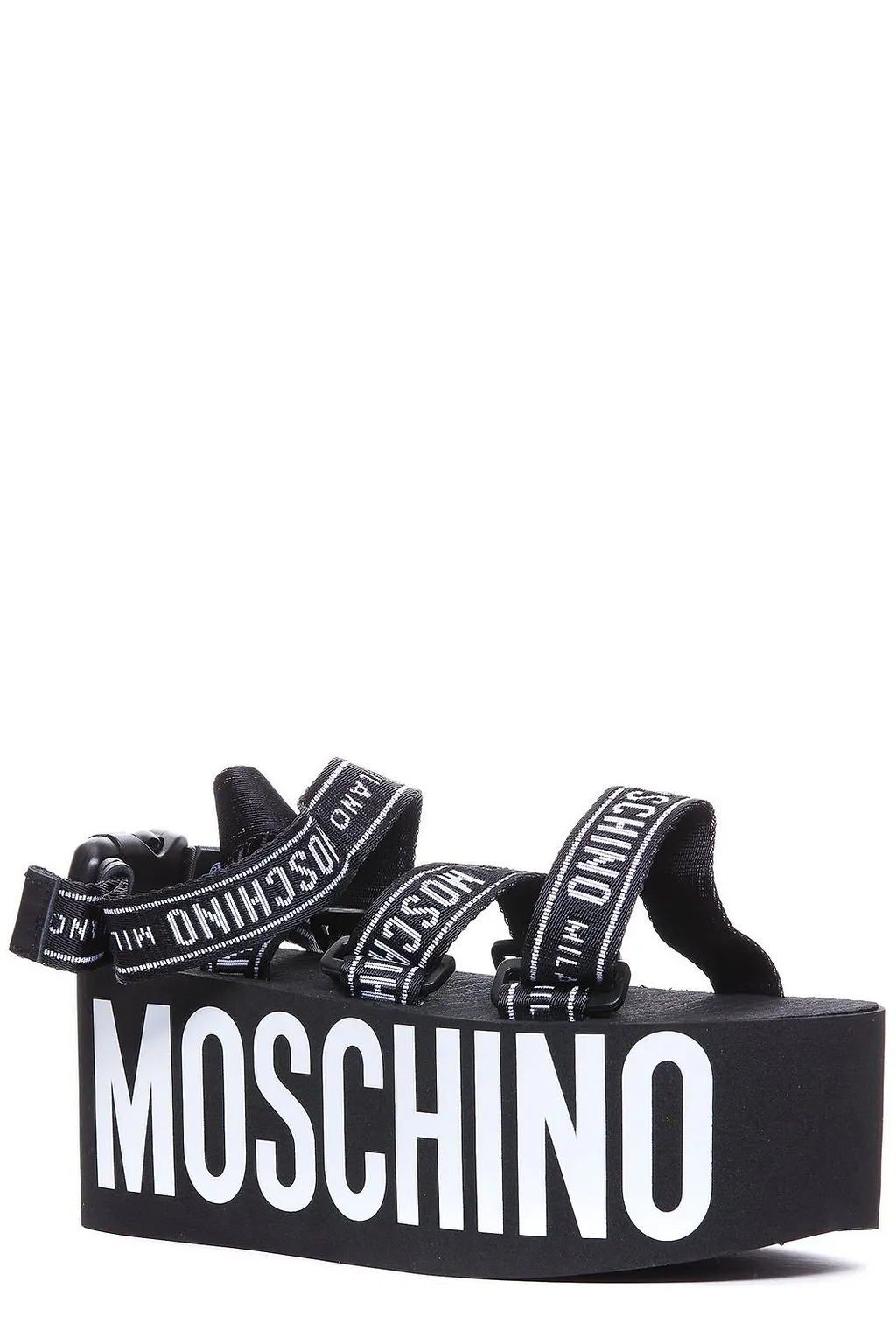 Moschino Logo Printed Strapped Platform Sandals
