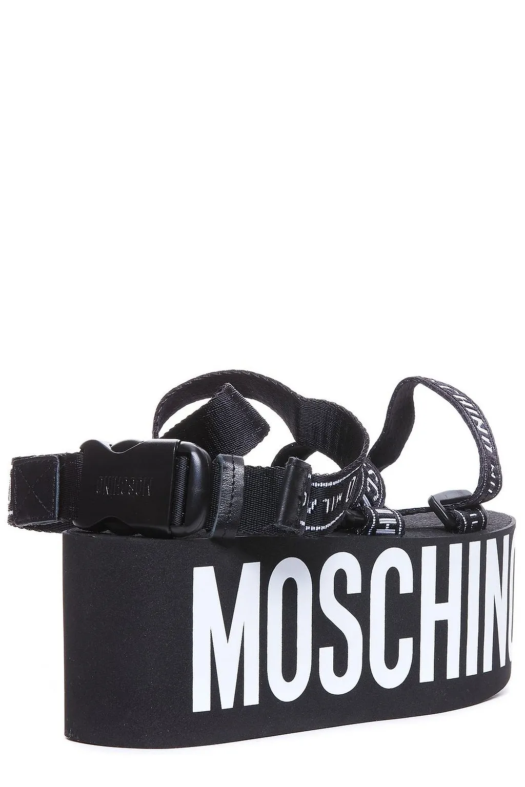 Moschino Logo Printed Strapped Platform Sandals