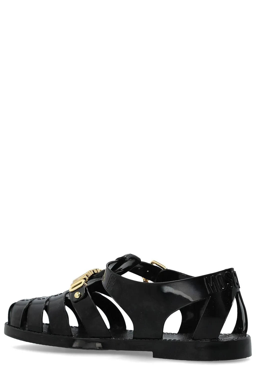 Moschino Logo Plaque Strappy Flat Sandals