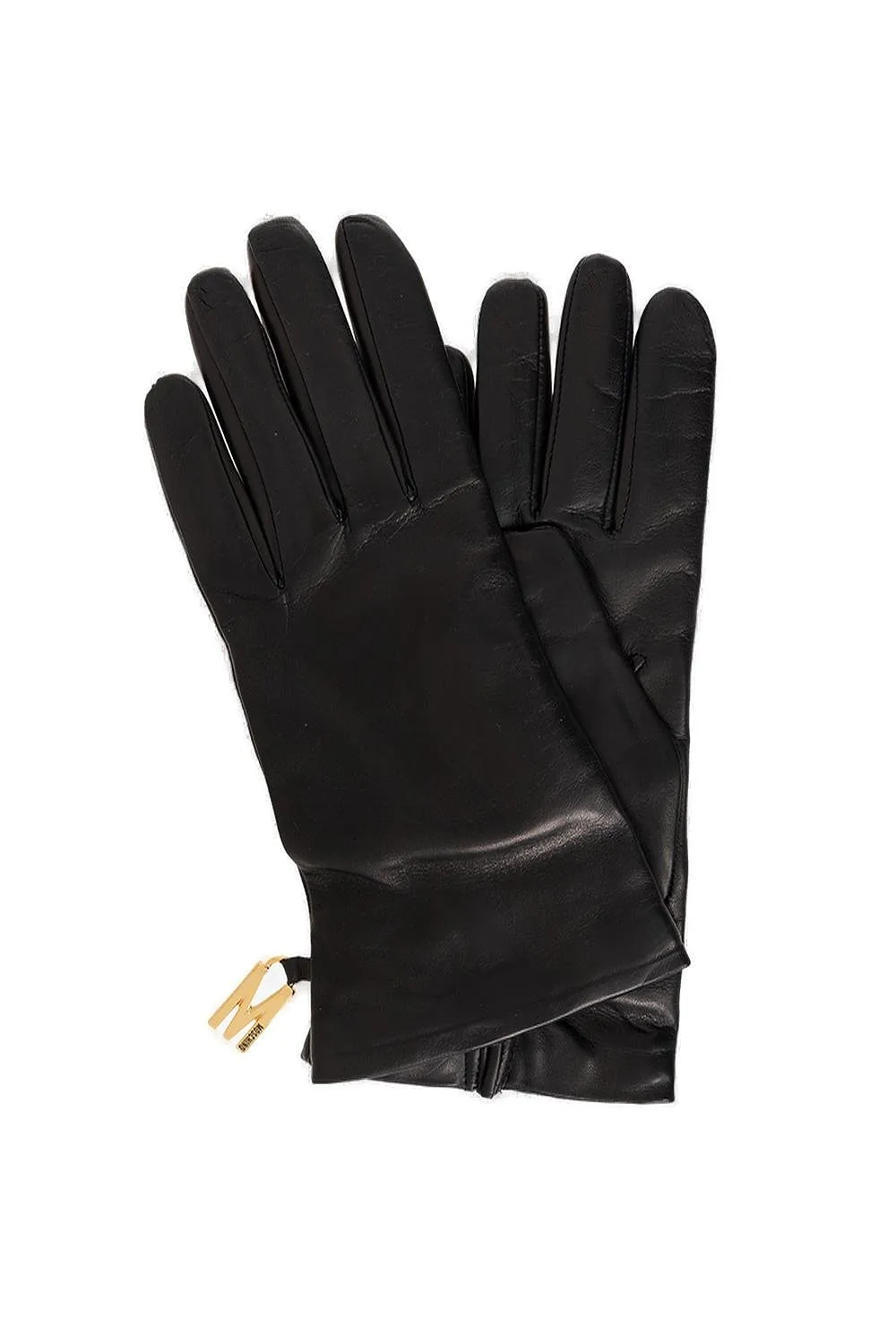 Moschino M Logo Plaque Leather Gloves