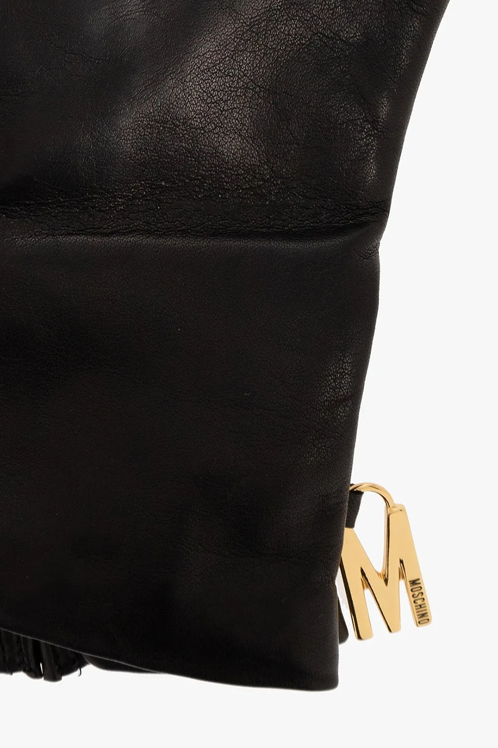 Moschino M Logo Plaque Leather Gloves