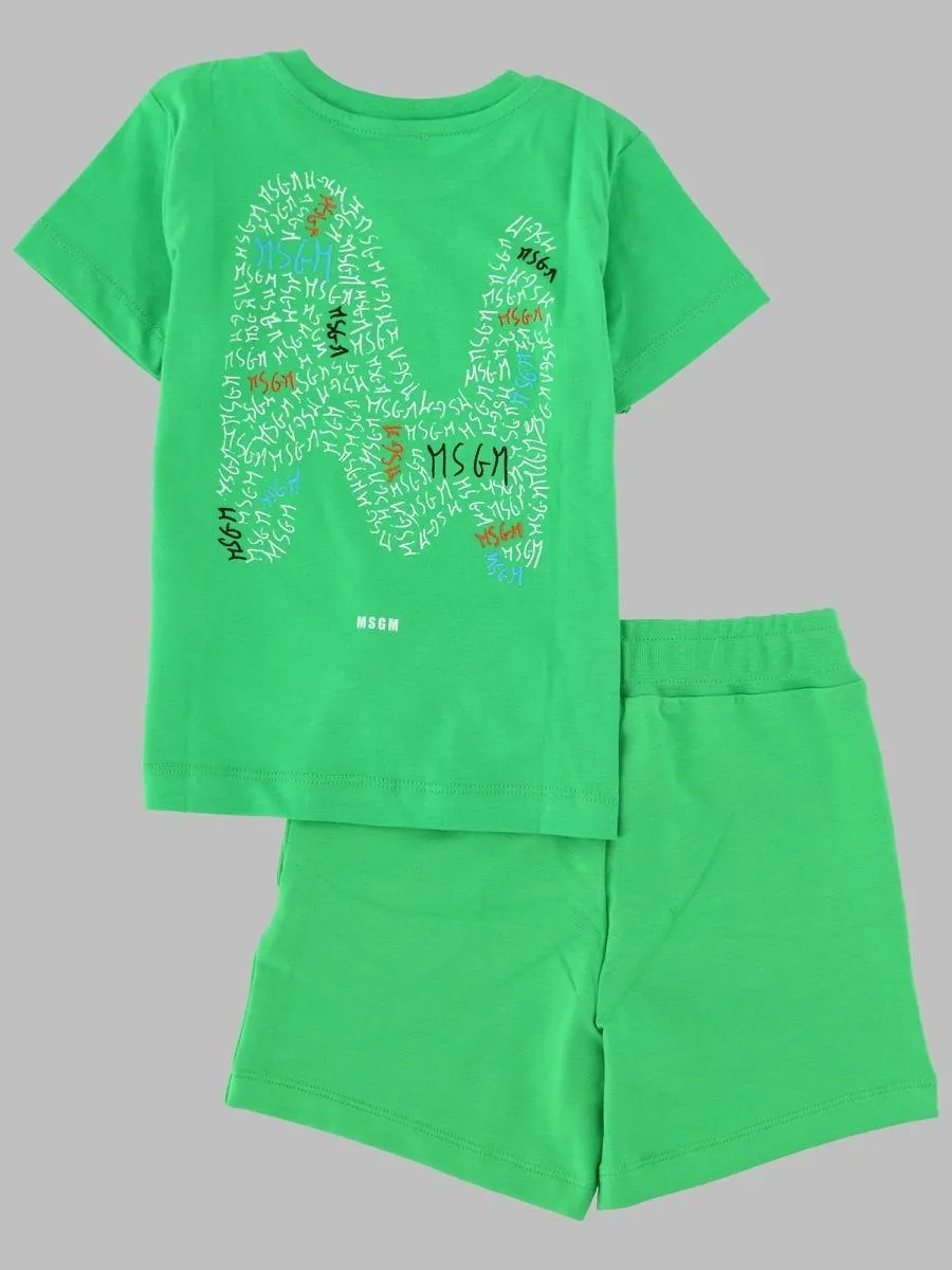 Msgm Kids Logo T-Shirt And Shorts Suit