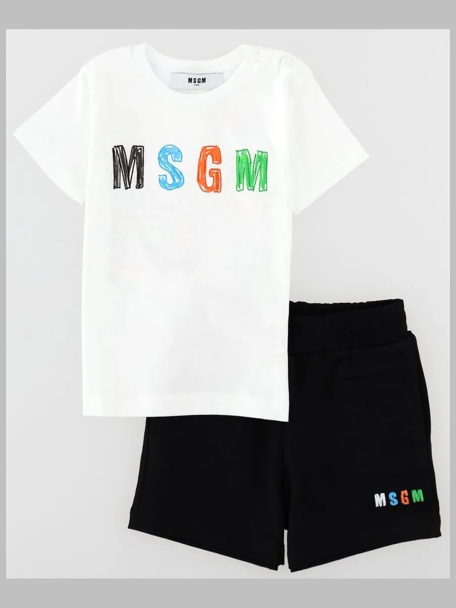 Msgm Kids Logo T-Shirt And Shorts Suit