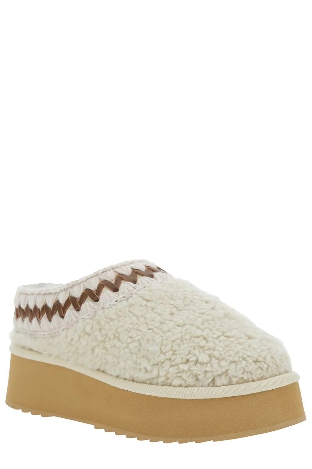 Mou Braided Faux Fur Platform Flat Mules