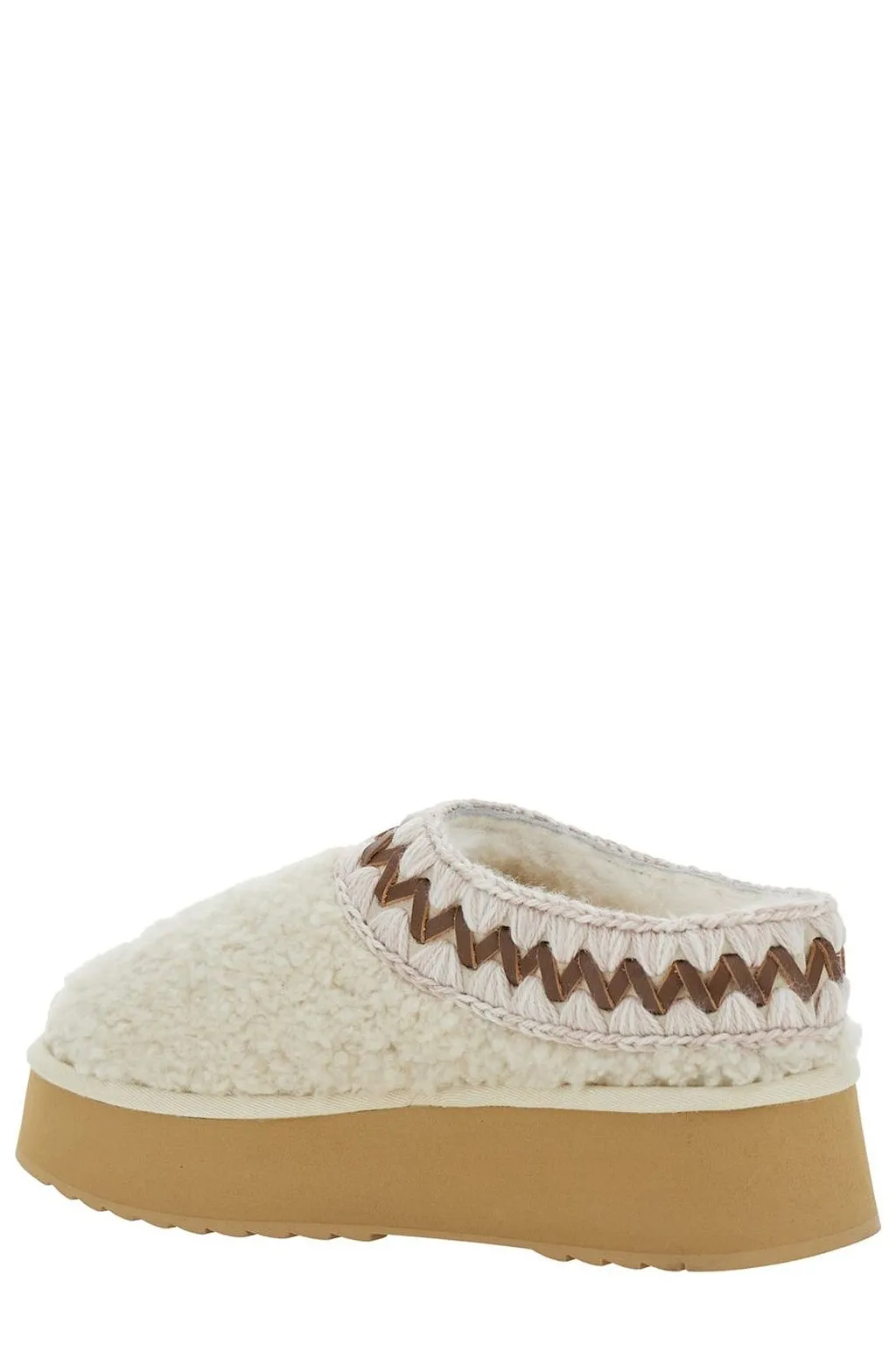 Mou Braided Faux Fur Platform Flat Mules
