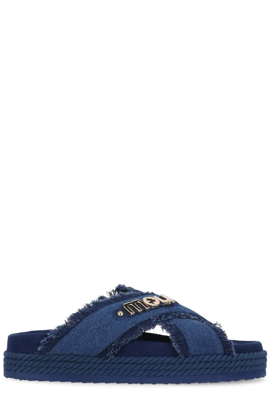 Mou Logo Lettering Slip-On Denim Sandals