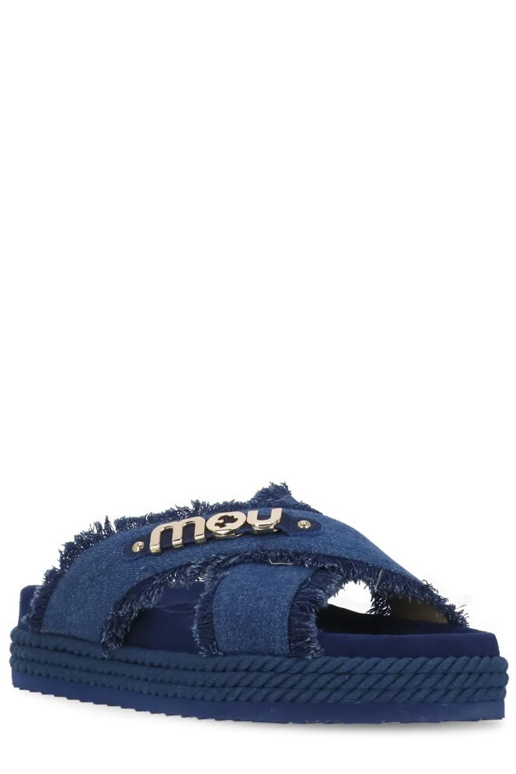Mou Logo Lettering Slip-On Denim Sandals