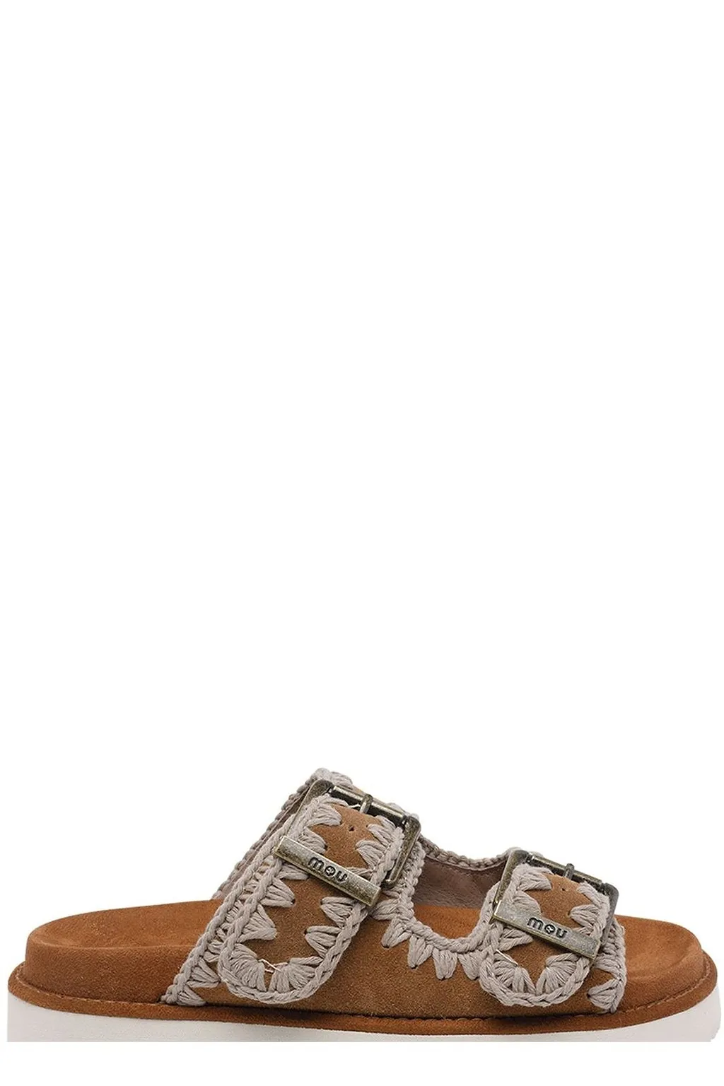 Mou Embroidered Buckle Flat Sandals