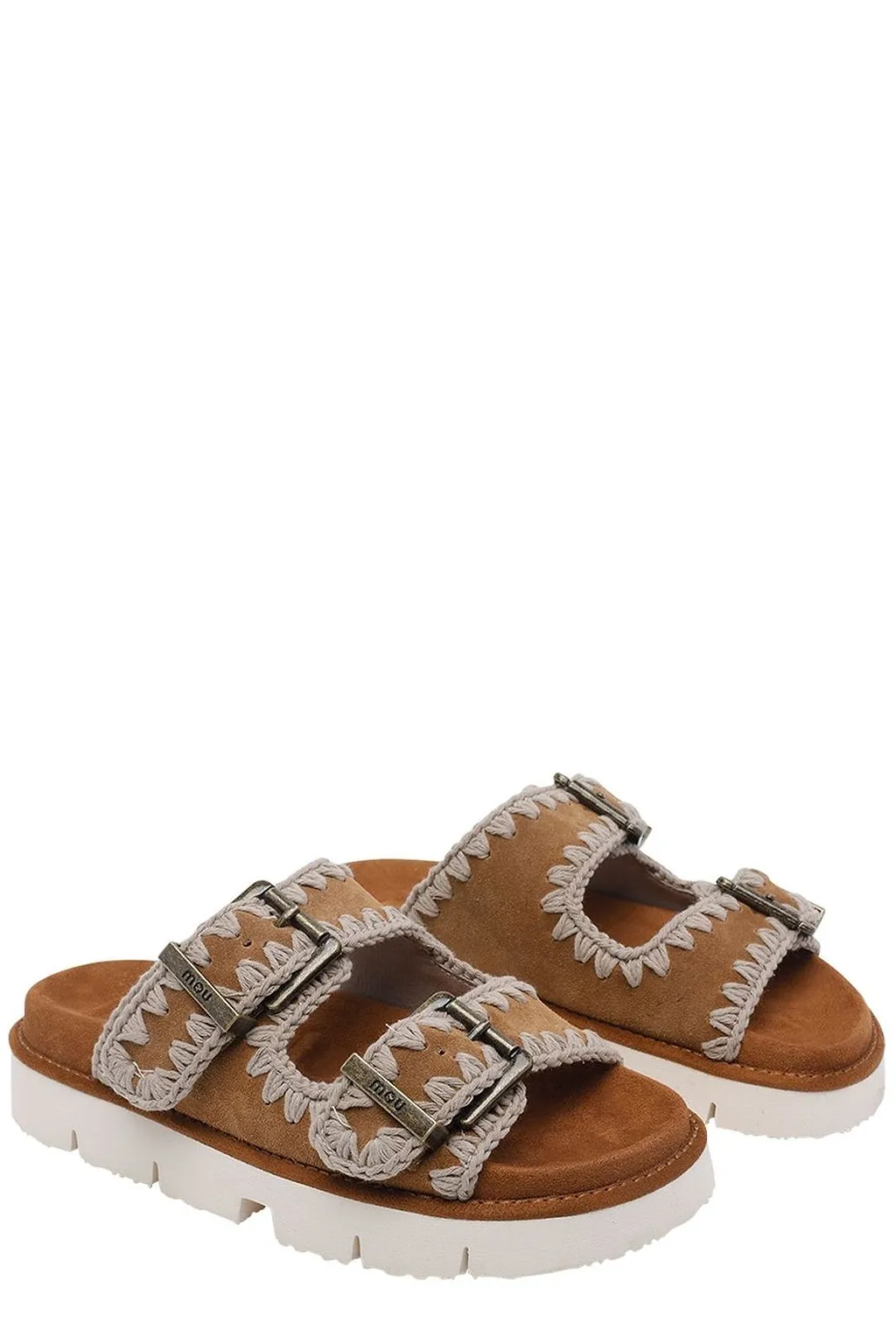 Mou Embroidered Buckle Flat Sandals
