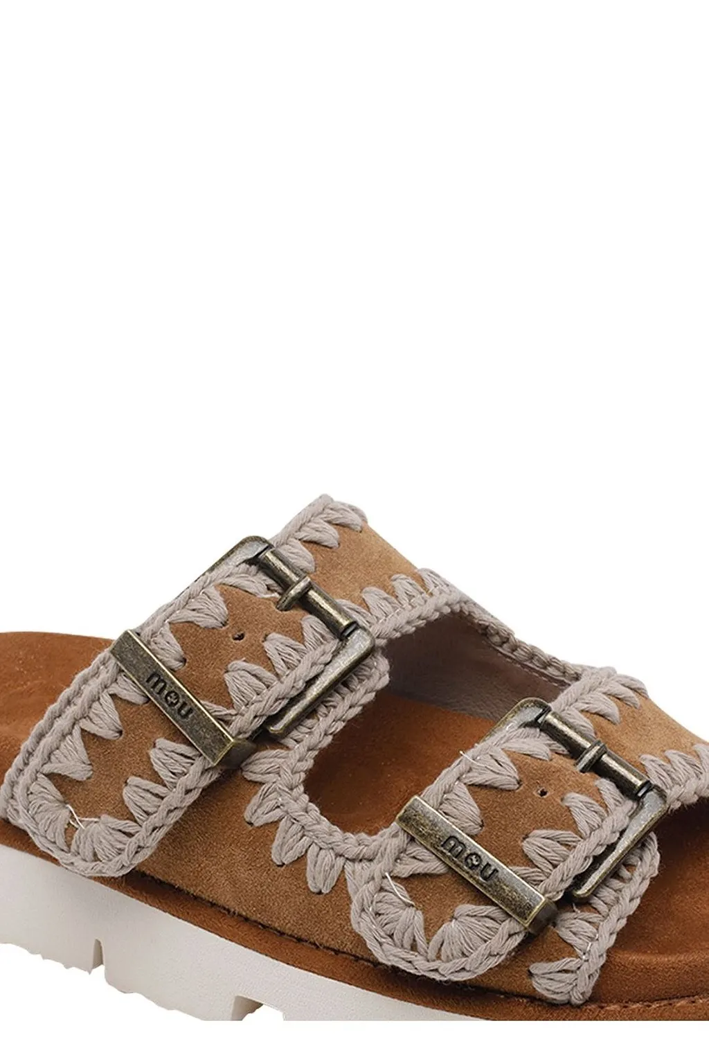 Mou Embroidered Buckle Flat Sandals