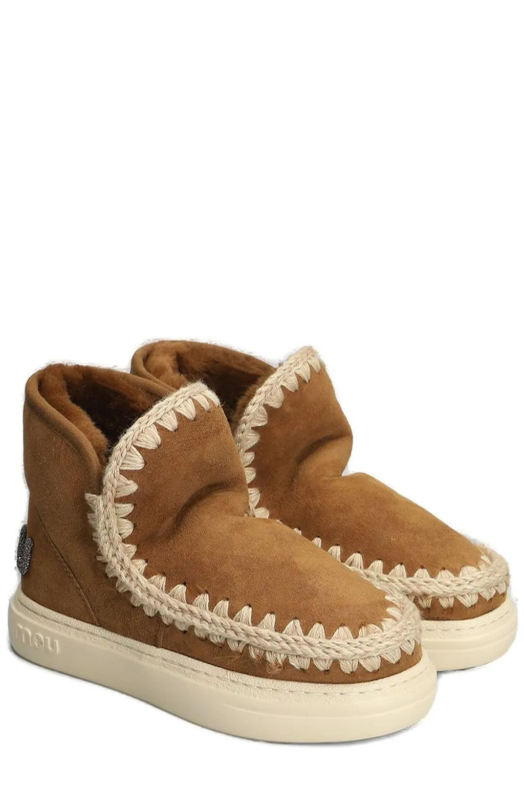 Mou Eskimo Whipstitch-Trim Round-Toe Ankle Boots