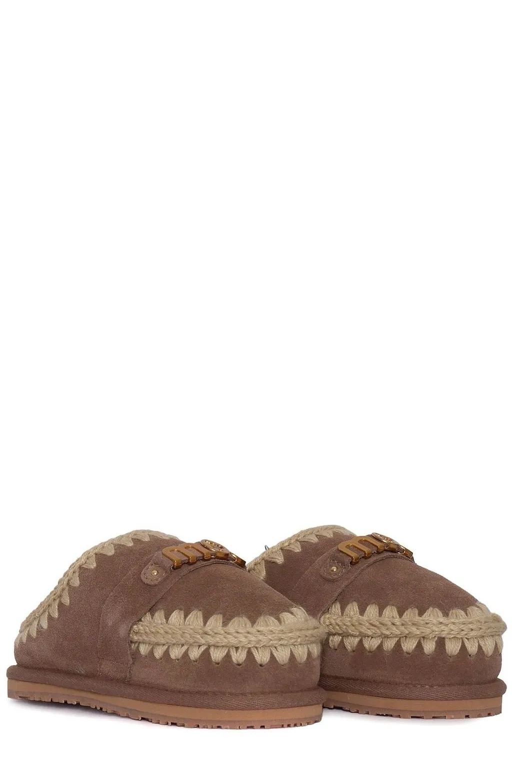 Mou Kids Logo Lettering Round Toe Slippers