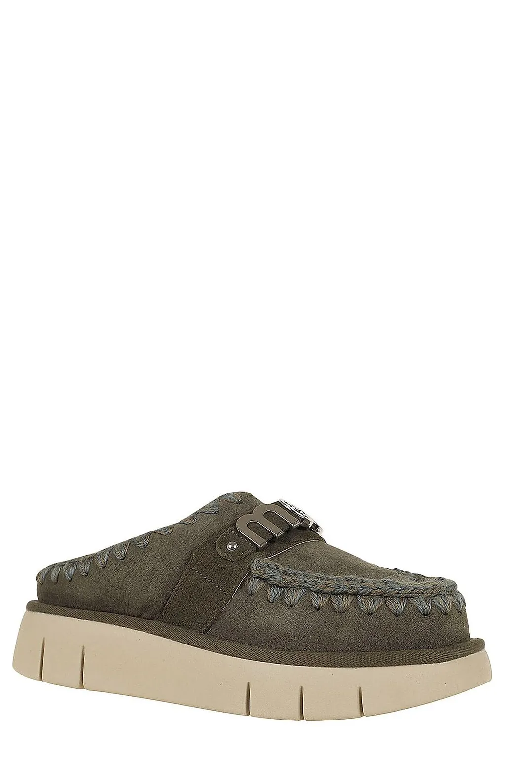 Mou Logo-Lettering Round-Toe Slippers