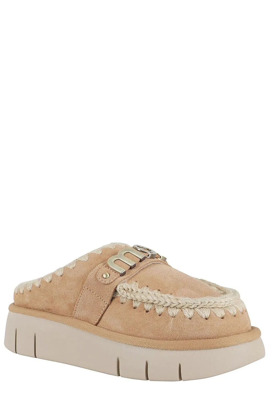 Mou Logo-Lettering Round-Toe Slippers