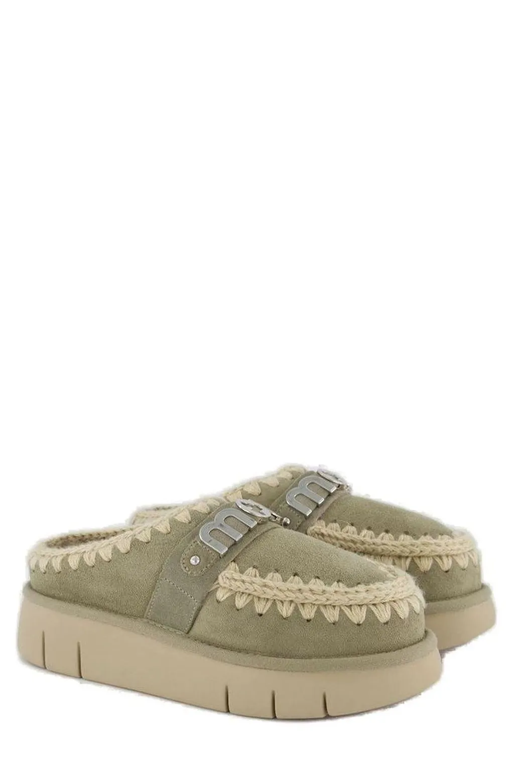 Mou Logo-Lettering Round-Toe Slippers