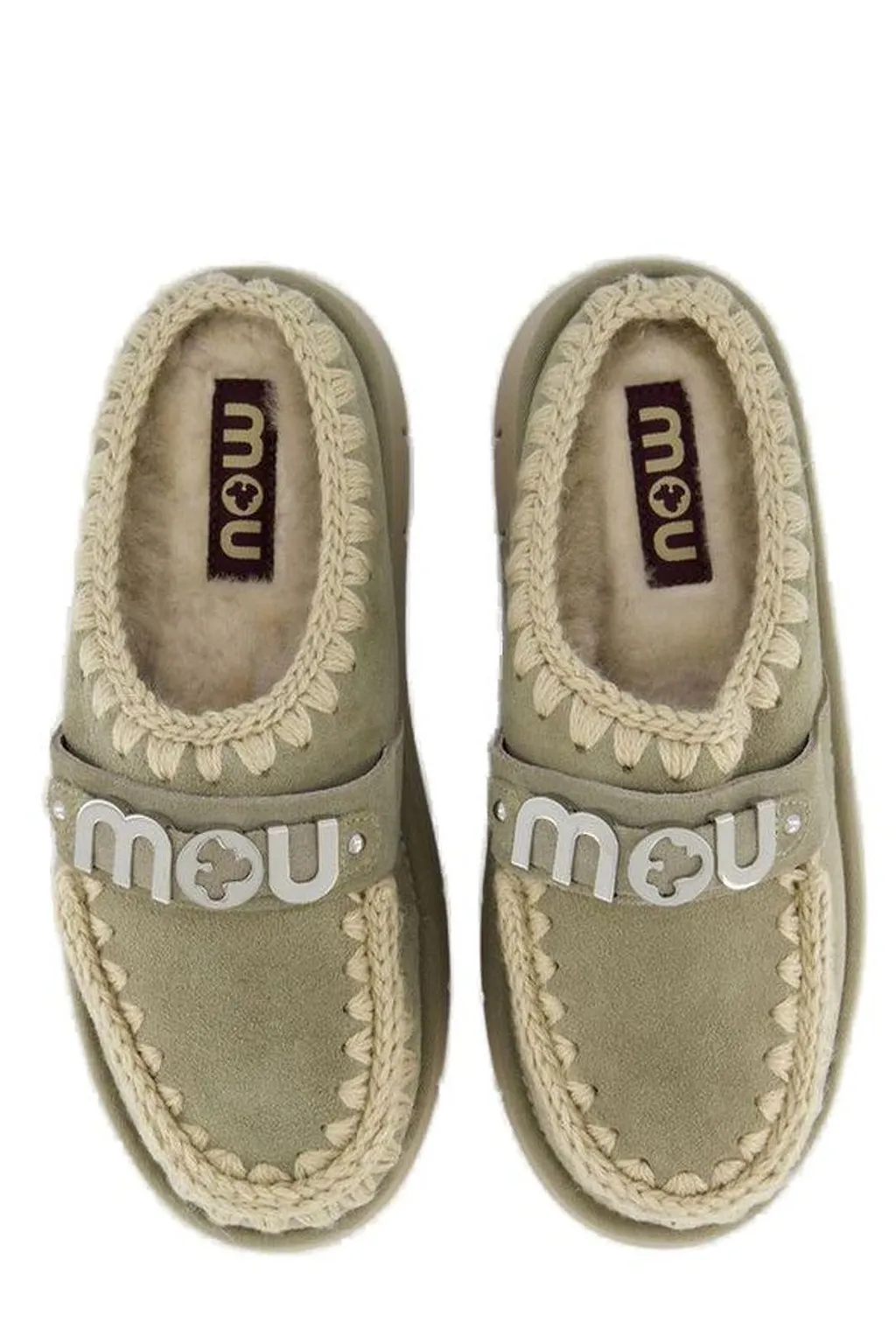 Mou Logo-Lettering Round-Toe Slippers