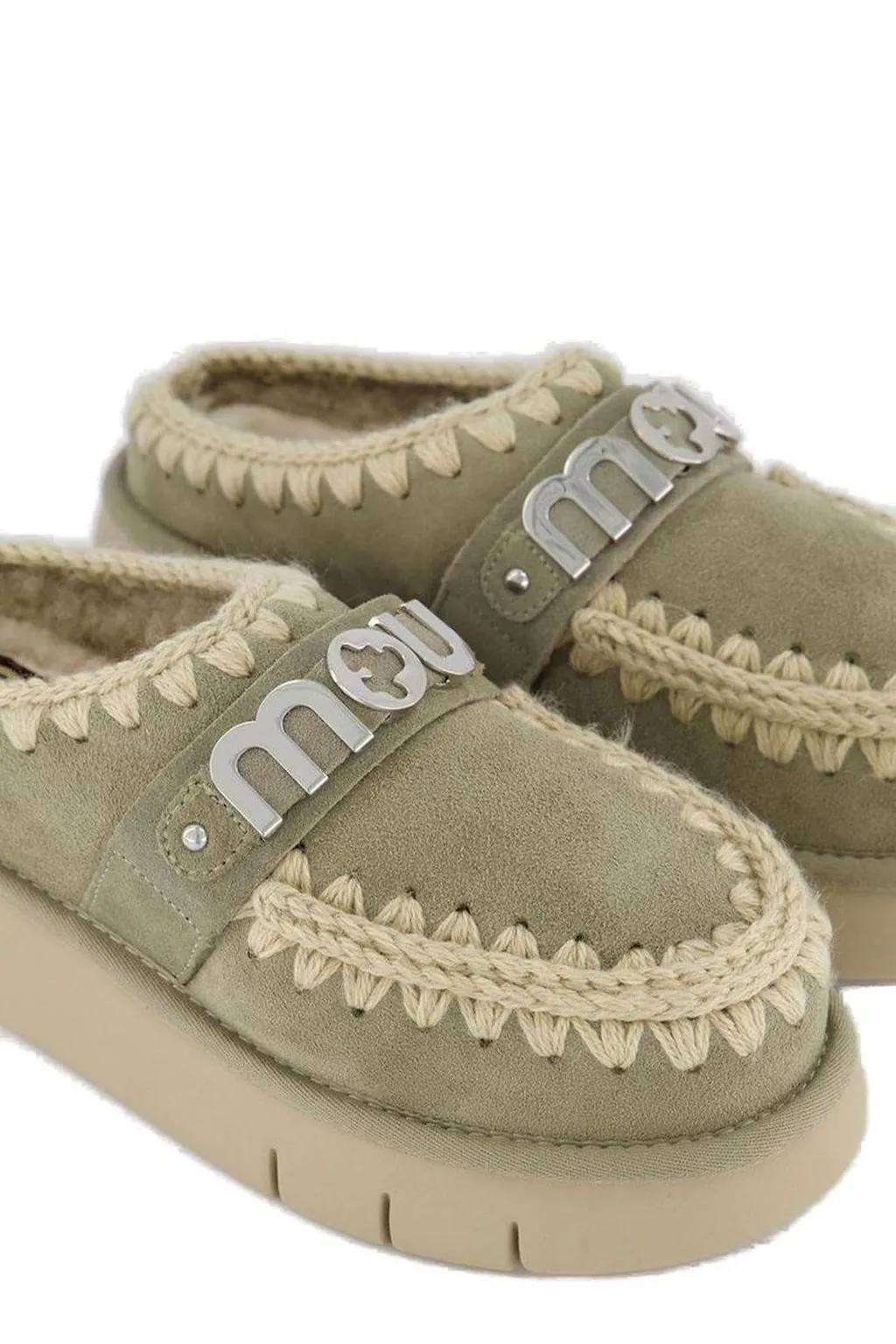 Mou Logo-Lettering Round-Toe Slippers