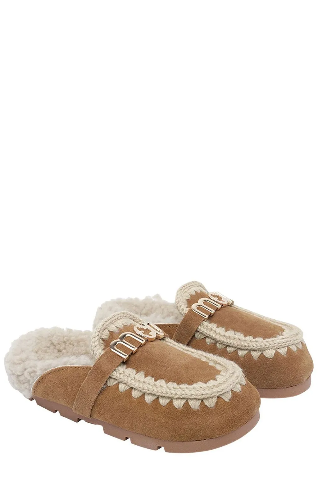 Mou Logo Trim Shearling Mules