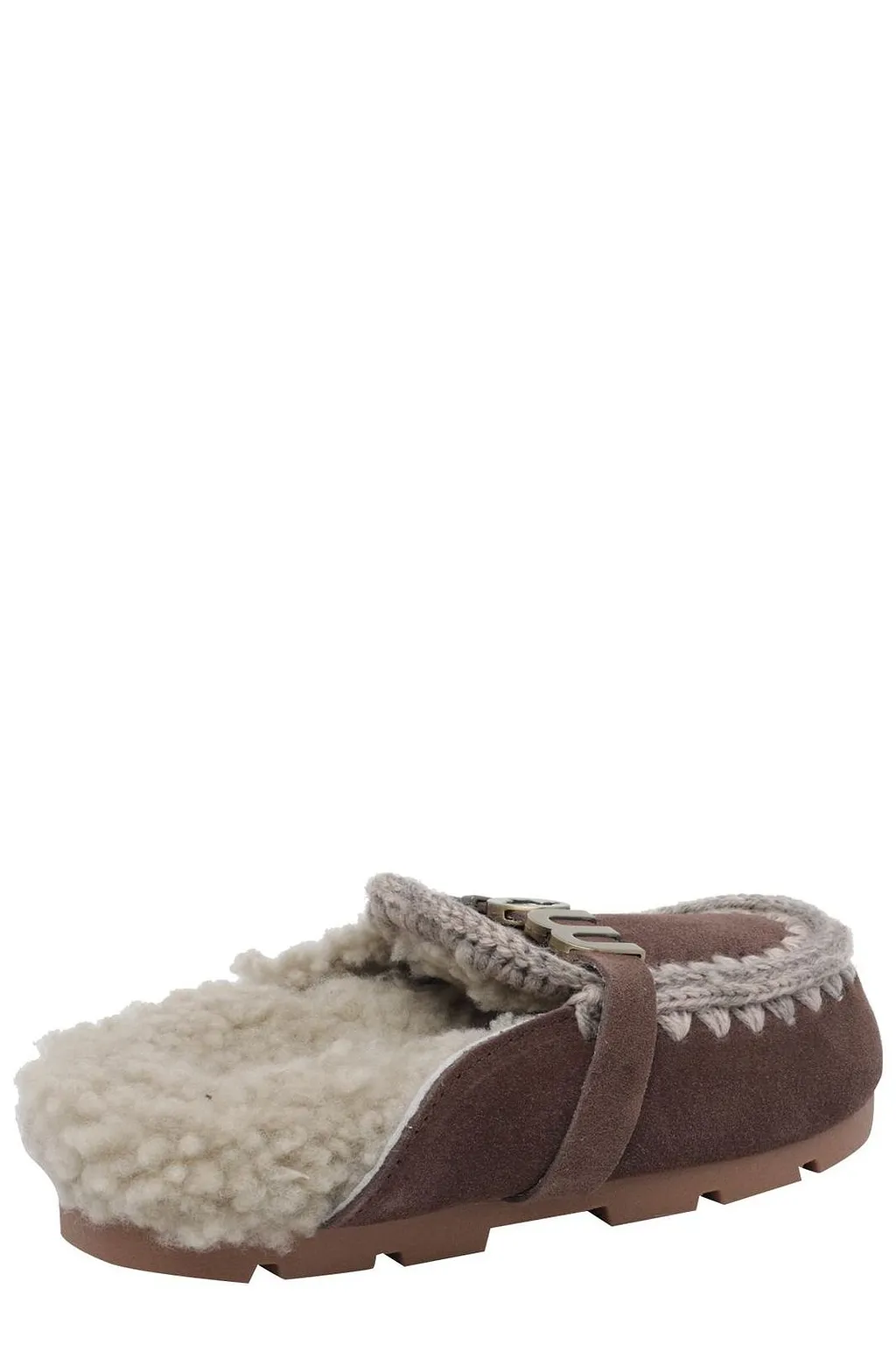 Mou Shearling Trim Logo Mules