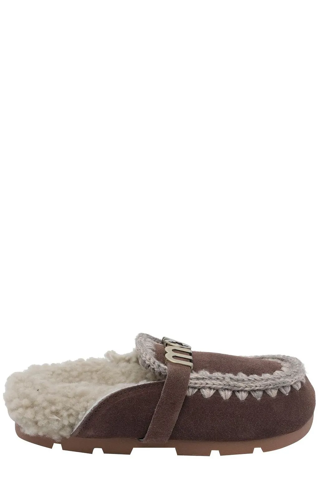 Mou Shearling Trim Logo Mules