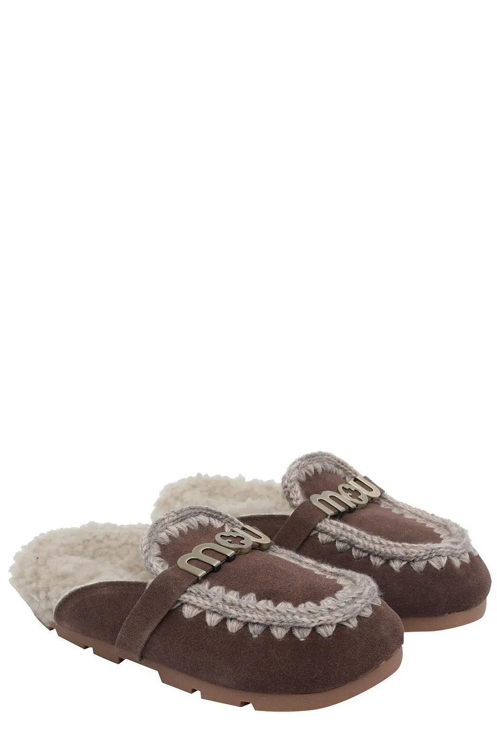 Mou Shearling Trim Logo Mules