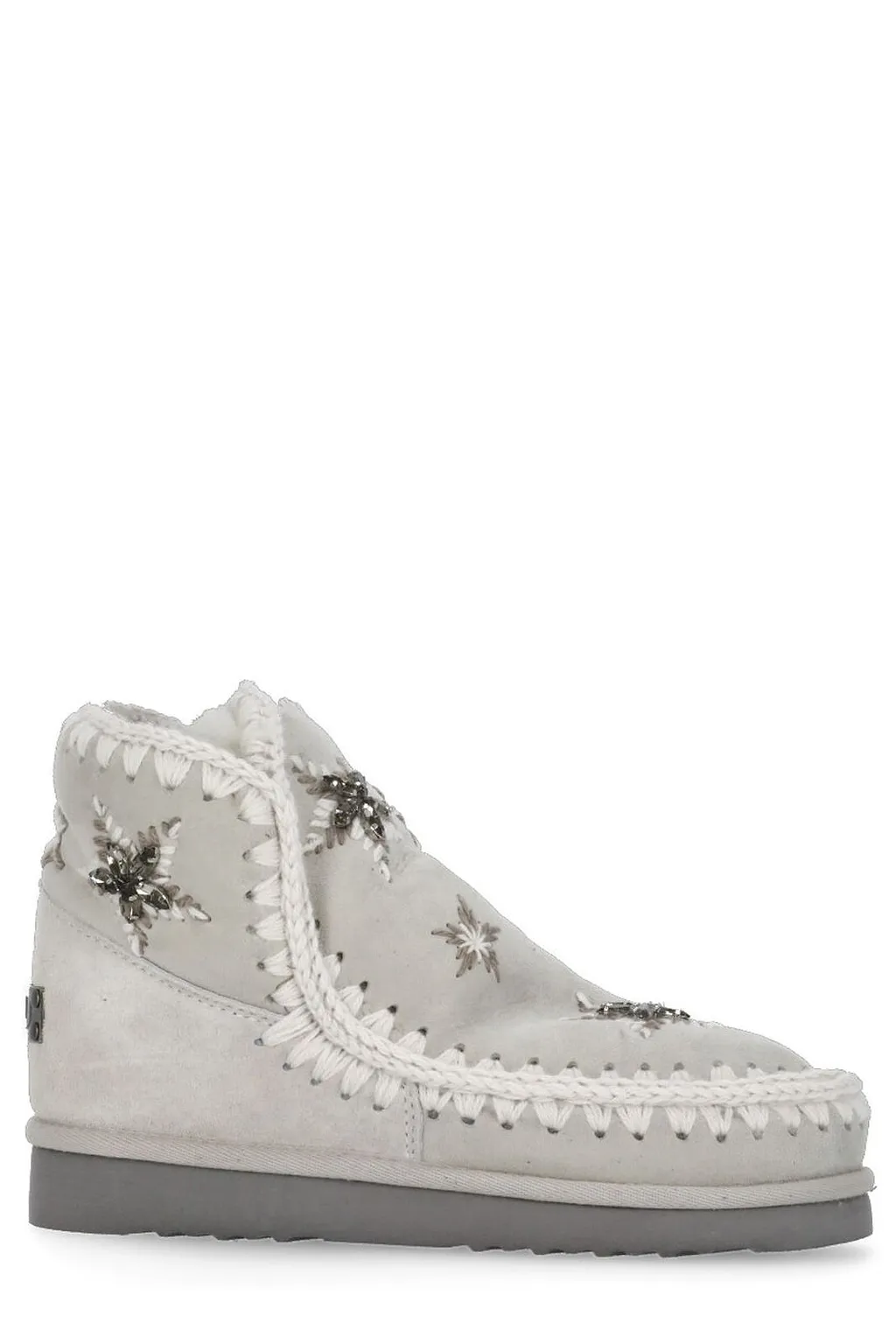 Mou Star-Embroidered Whipstitch Trim Ankle Boots