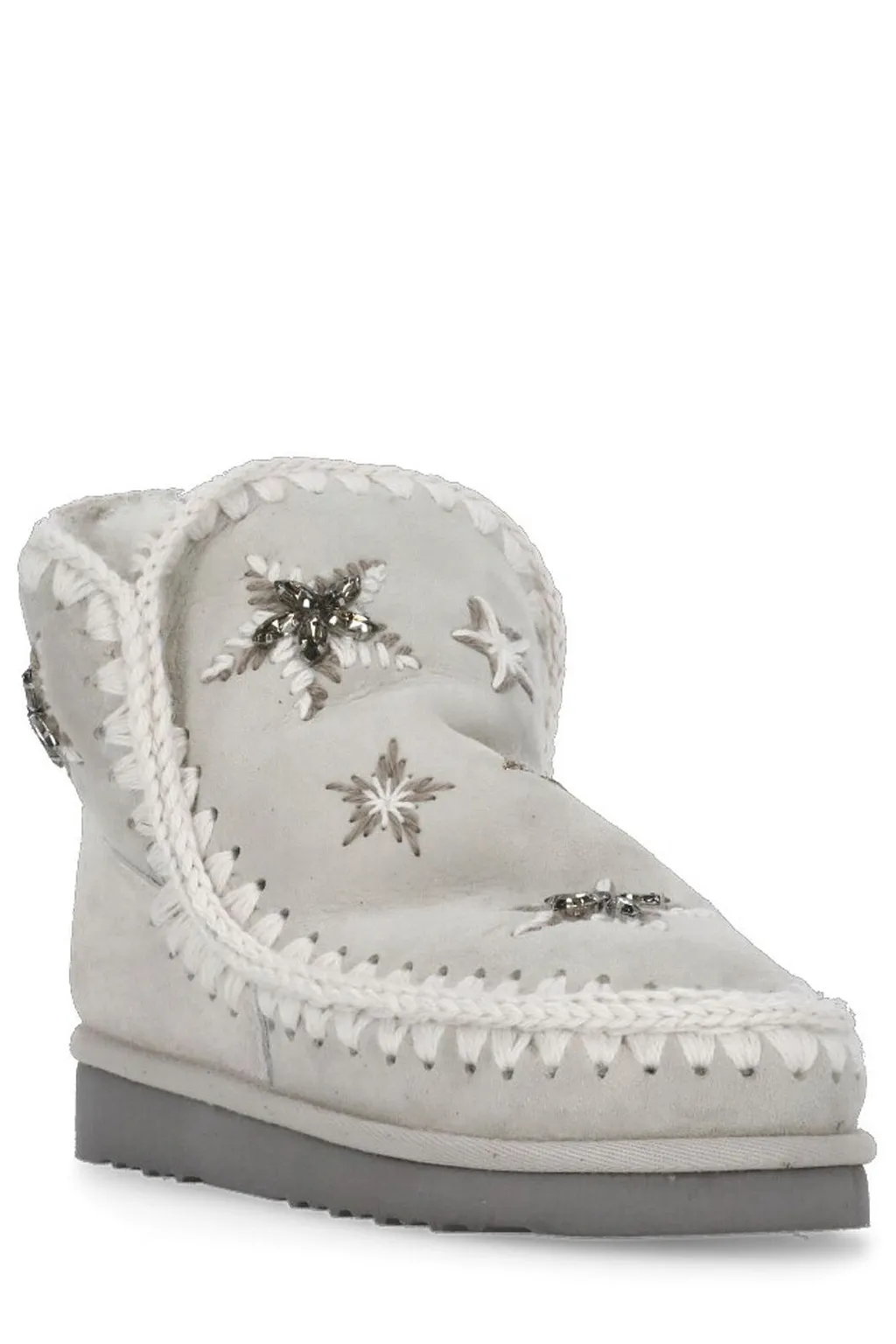Mou Star-Embroidered Whipstitch Trim Ankle Boots