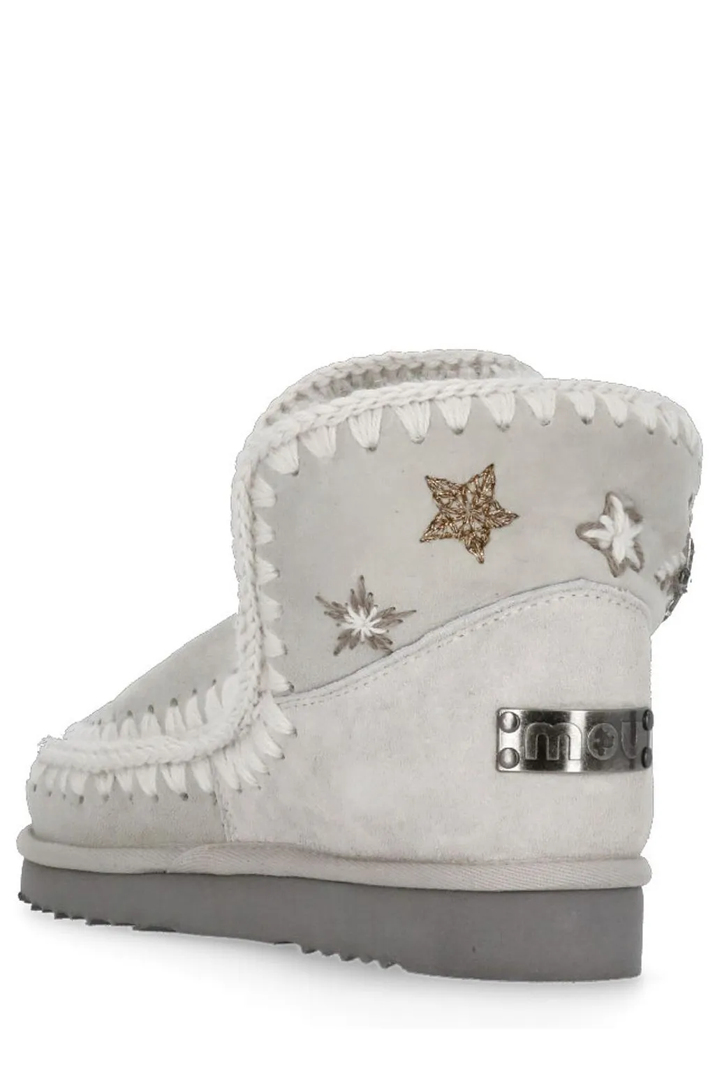 Mou Star-Embroidered Whipstitch Trim Ankle Boots