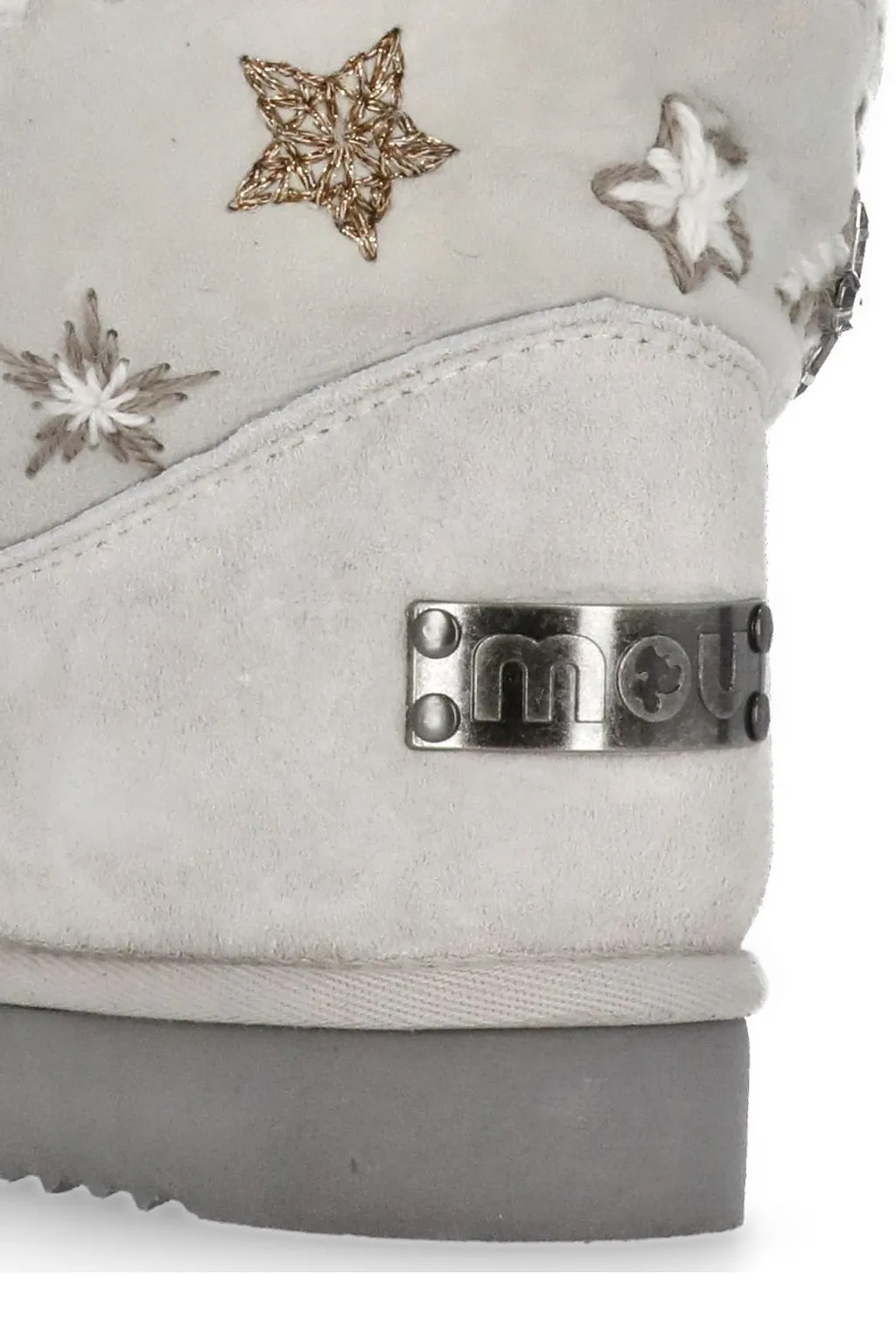 Mou Star-Embroidered Whipstitch Trim Ankle Boots
